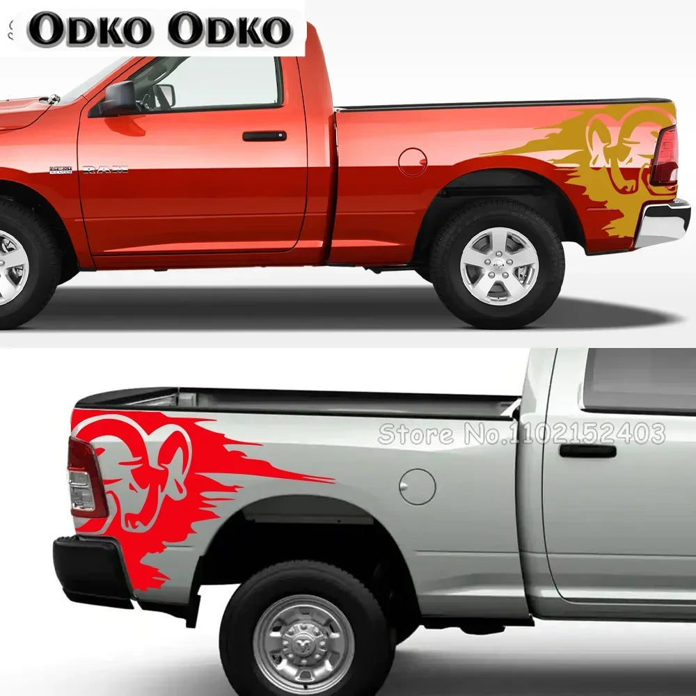 2Pcs Racing Stripes Bed Stickers For Dodge RAM Hemi 1500 2500 3500 Rebel Auto Truck Trunk DIY Decor Decals Vinyl Cover