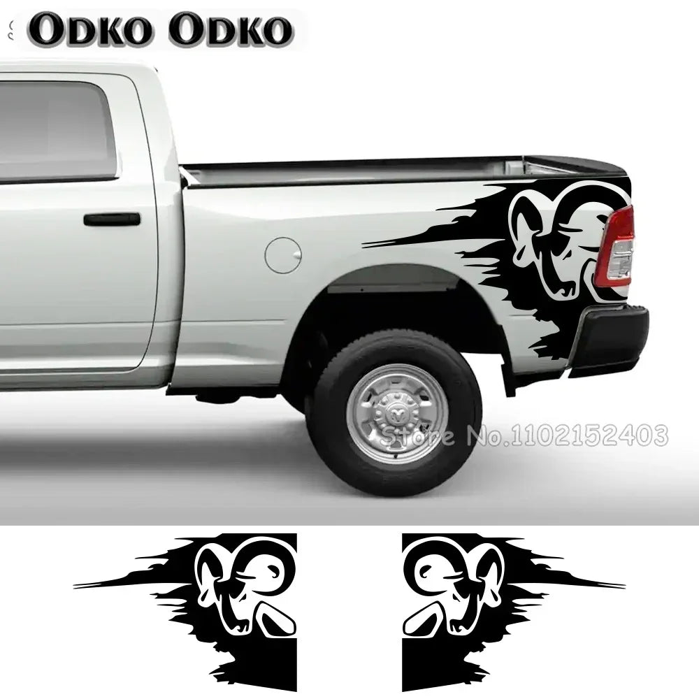 2Pcs Racing Stripes Bed Stickers For Dodge RAM Hemi 1500 2500 3500 Rebel Auto Truck Trunk DIY Decor Decals Vinyl Cover